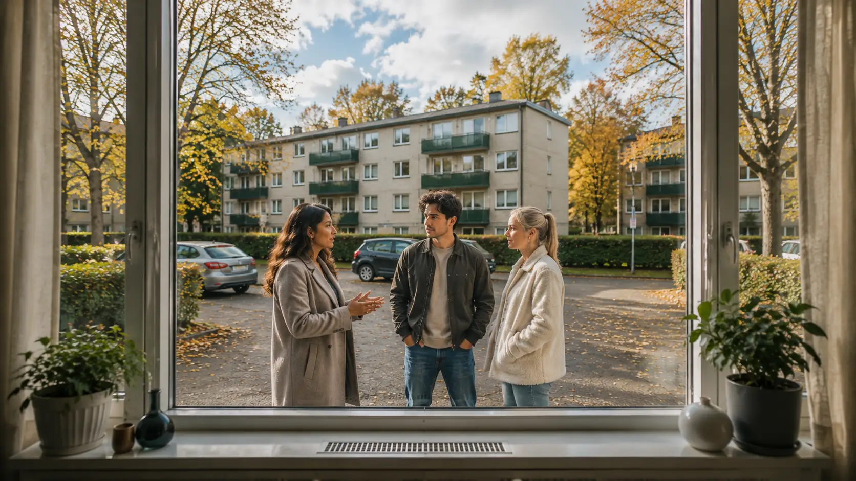Udlejer står sammen med yngre par på gaden