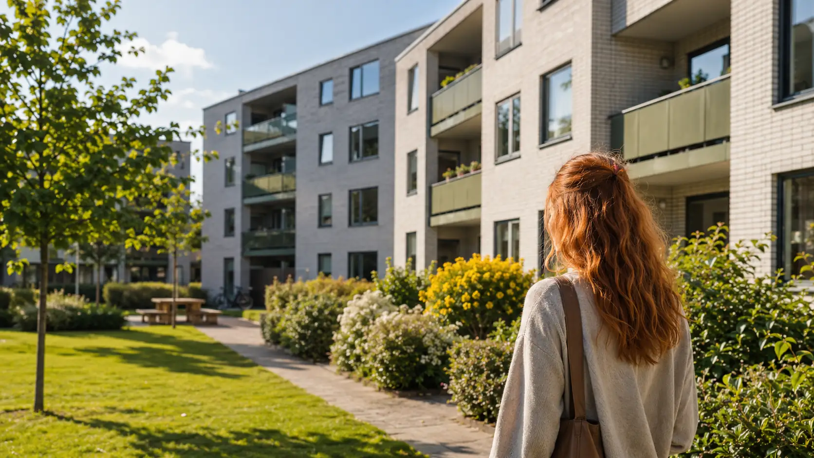 Kvindelig boligsøgende kigger på lejligheder
